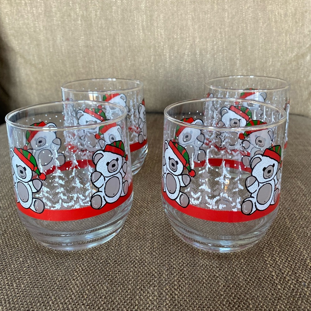 4 Vintage Christmas Teddy Bear glasses